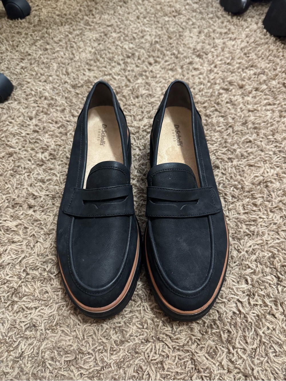 Dr. Scholl's Black Loafers with Brown Trim